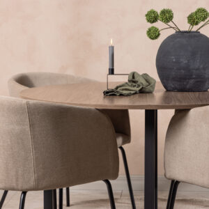 Durango, Berit – Ensemble repas rond – Noyer – Table : ⌀120 Chaise : 55 x 78 x 55 cm