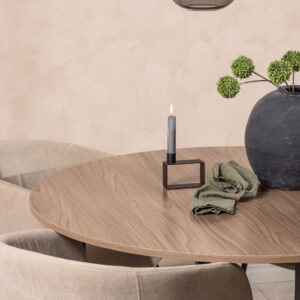 Durango, Berit – Ensemble repas rond – Noyer – Table : ⌀120 Chaise : 55 x 78 x 55 cm