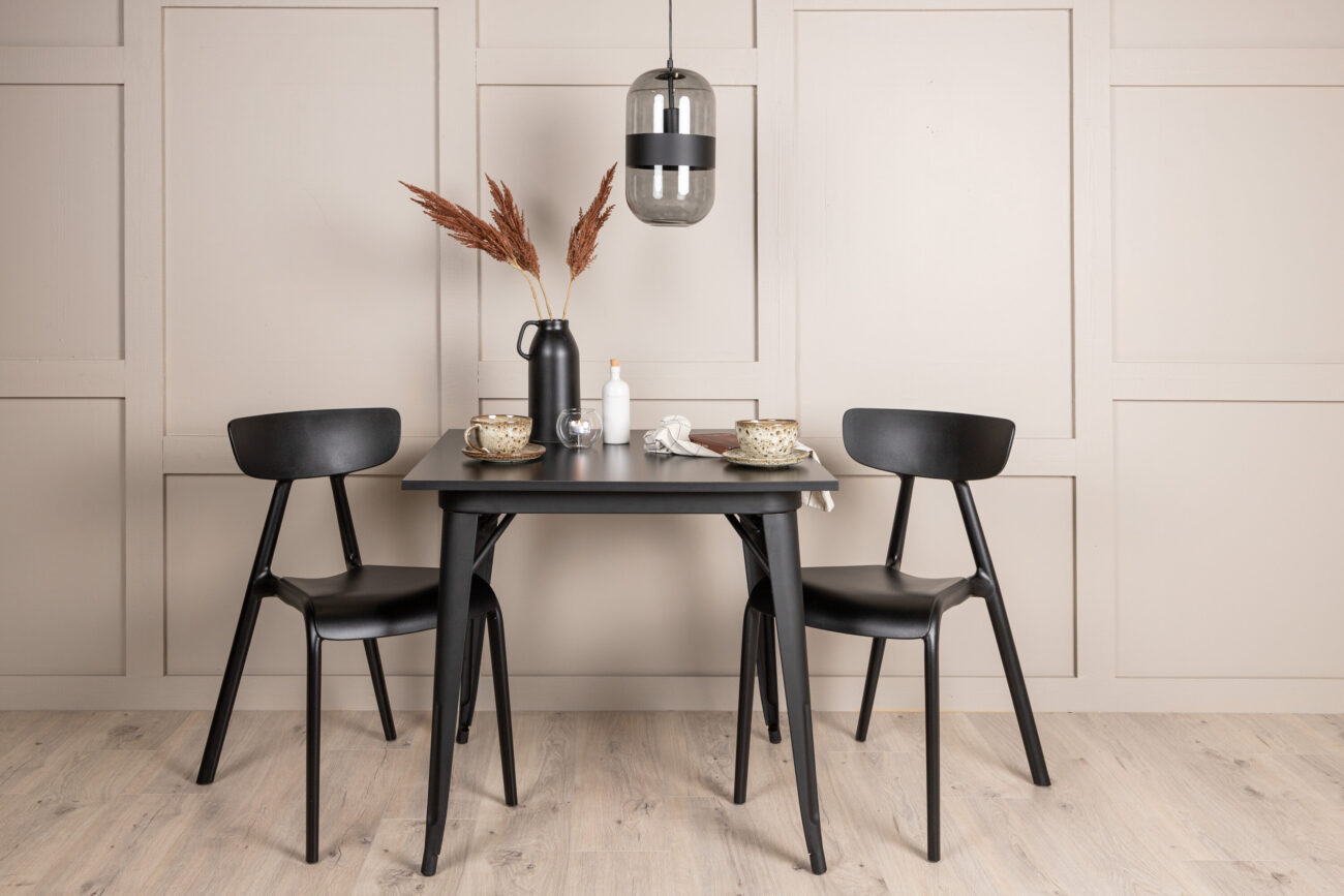 Tempe, Ursholmen – Ensemble repas rectangulaire – Noir – 80 x 80 cm