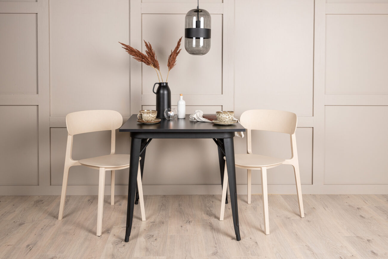 Tempe, Åstol – Ensemble repas rectangulaire – Noir – 80 x 80 cm