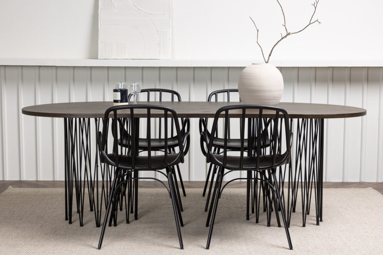 Stone, Dyrön – Ensemble repas ovale – Noir – 100 x 220 cm