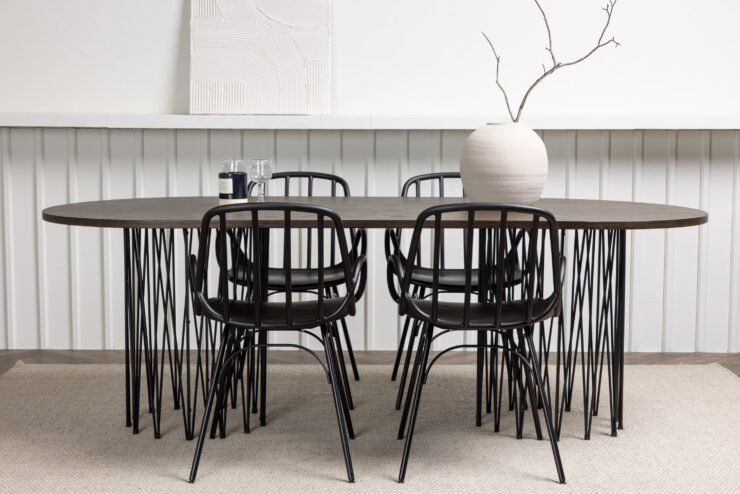 Stone, Dyrön – Ensemble repas ovale – Noir – 100 x 220 cm