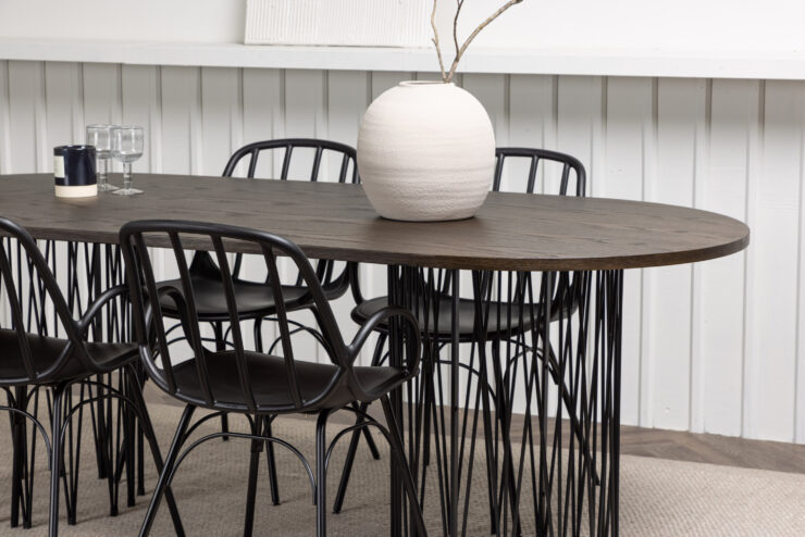 Stone, Dyrön – Ensemble repas ovale – Noir – 100 x 220 cm