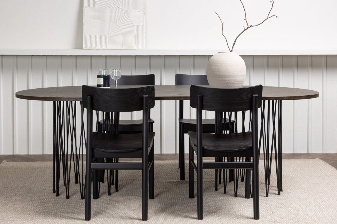 Stone, Montros – Ensemble repas ovale – Noir – 100 x 220 cm