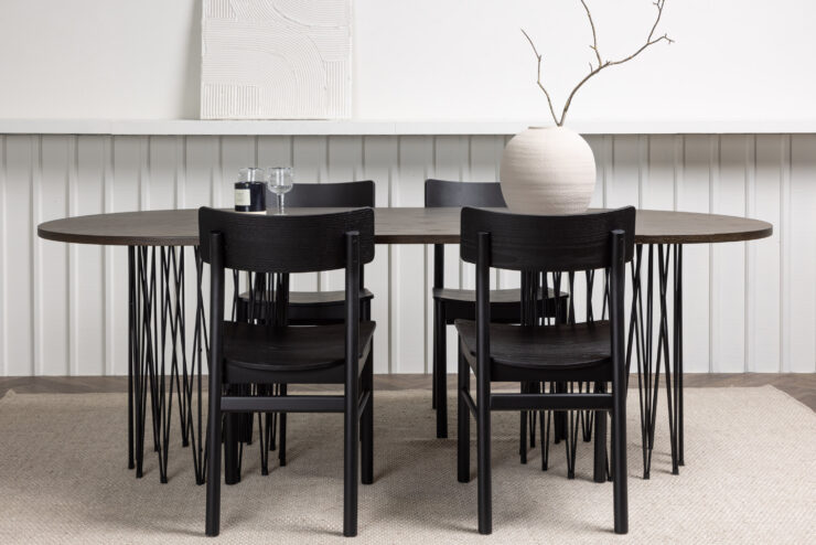 Stone, Montros – Ensemble repas ovale – Noir – 100 x 220 cm