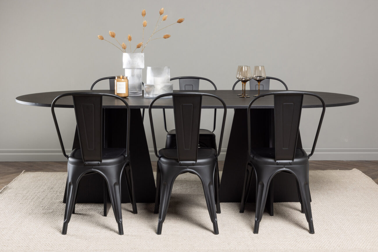 Bootcut, Tempe – Ensemble repas ovale – Noir – 115 x 230 cm