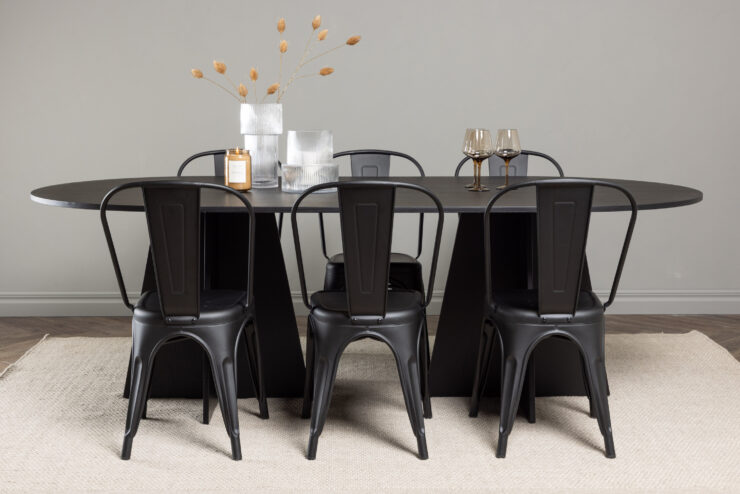 Bootcut, Tempe – Ensemble repas ovale – Noir – 115 x 230 cm