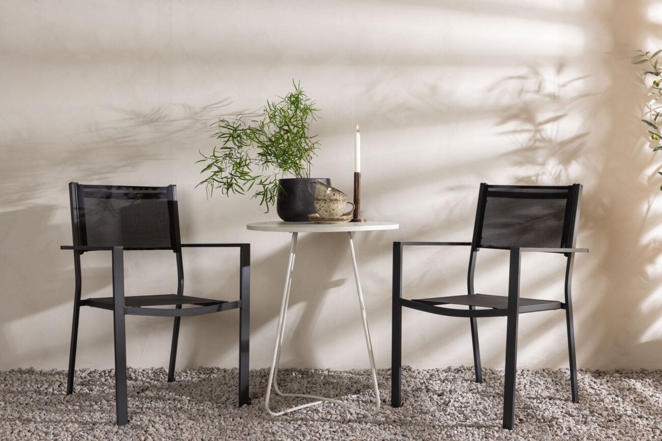 Bacong, Copacabana – Ensemble repas – Table : ⌀60 Chaise : 60,5 x 88 x 56,5 cm