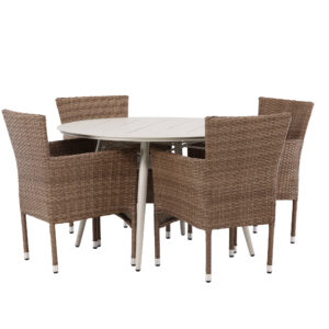 Lina, Malina – Ensemble repas – Table : ⌀120 Chaise : 60 x 86,5 x 58 cm