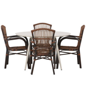 Lina, Galera – Ensemble repas – Table : ⌀120 Chaise : 63 x 90 x 55 cm