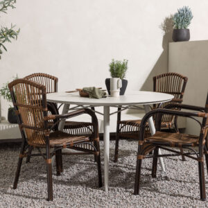 Lina, Galera – Ensemble repas – Table : ⌀120 Chaise : 63 x 90 x 55 cm
