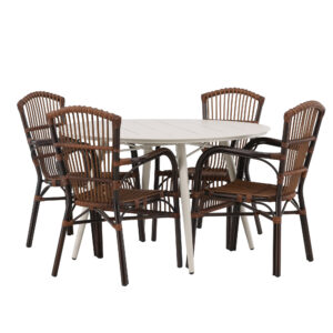 Lina, Galera – Ensemble repas – Table : ⌀120 Chaise : 63 x 90 x 55 cm