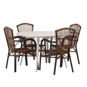 Lina, Galera – Ensemble repas – Table : ⌀120 Chaise : 63 x 90 x 55 cm