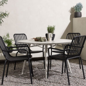 Lina, Peking – Ensemble repas – Table : ⌀120 Chaise : 64 x 85 x 57 cm