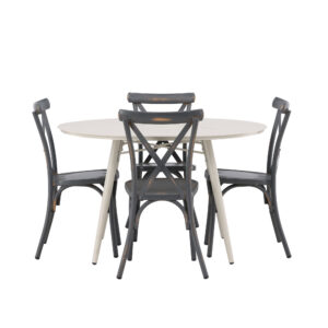 Lina, Tablas – Ensemble repas – Table : ⌀120 Chaise : 48 x 88 x 48 cm