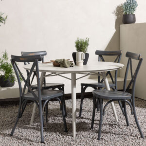Lina, Tablas – Ensemble repas – Table : ⌀120 Chaise : 48 x 88 x 48 cm