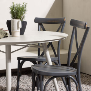 Lina, Tablas – Ensemble repas – Table : ⌀120 Chaise : 48 x 88 x 48 cm