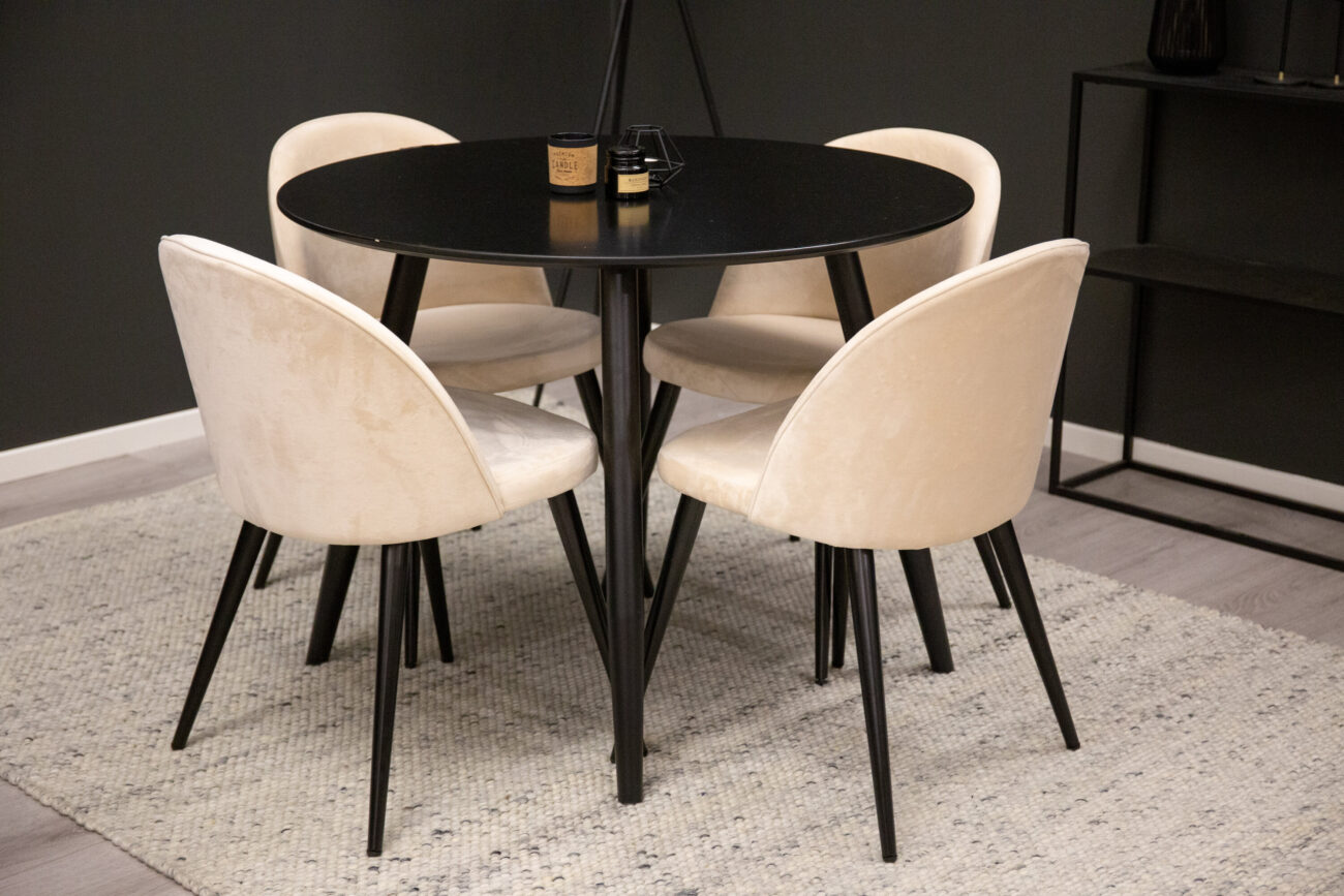 Plaza, Velvet – Ensemble repas rond – Noir