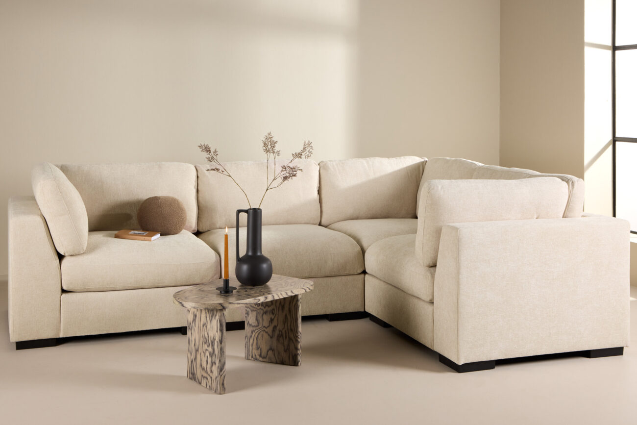 Salerno – Canapé d’angle – Beige, Noir