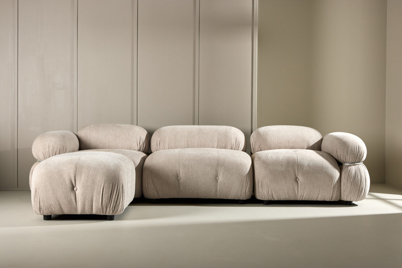 Mika – Canapé d’angle – Beige, Noir, Chrome