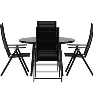 Giardini, Levanzo – Ensemble repas – Noir – Table : ⌀120cm, Chaise : 59 x 108 x 56 cm