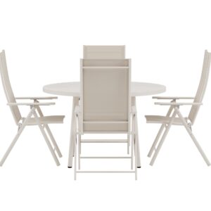 Giardini, Levanzo – Ensemble repas – Beige – Table : ⌀120cm, Chaise : 59 x 108 x 56 cm