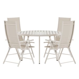 Giardini, Levanzo – Ensemble repas – Beige – Table : ⌀120cm, Chaise : 59 x 108 x 56 cm