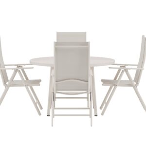 Giardini, Break – Ensemble repas – Beige – Table : ⌀120cm, Chaise : 62 x 108 x 55 cm