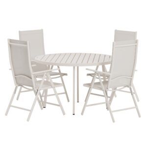Giardini, Break – Ensemble repas – Beige – Table : ⌀120cm, Chaise : 62 x 108 x 55 cm