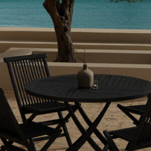 Kenya, Kenya – Ensemble repas – Noir – Table : ⌀120cm, Chaise : 61 x 89 x 47 cm