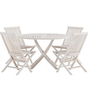 Kenya, Kenya – Ensemble repas – Blanchi – Table : ⌀120cm, Chaise : 62 x 89 x 50 cm