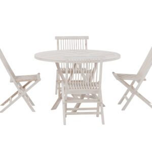 Kenya, Kenya – Ensemble repas – Blanchi – Table : ⌀120cm, Chaise : 62 x 89 x 50 cm