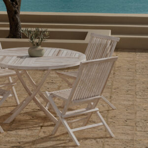 Kenya, Kenya – Ensemble repas – Blanchi – Table : ⌀120cm, Chaise : 62 x 89 x 50 cm