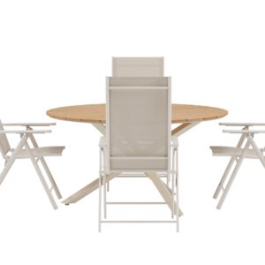 Mexico, Levanzo – Ensemble repas – Naturel – Table : ⌀140cm, Chaise : 59 x 108 x 56 cm