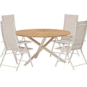 Mexico, Levanzo – Ensemble repas – Naturel – Table : ⌀140cm, Chaise : 59 x 108 x 56 cm