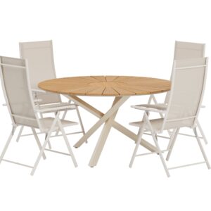 Mexico, Levanzo – Ensemble repas – Naturel – Table : ⌀140cm, Chaise : 59 x 108 x 56 cm