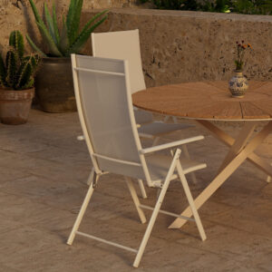 Mexico, Levanzo – Ensemble repas – Naturel – Table : ⌀140cm, Chaise : 59 x 108 x 56 cm
