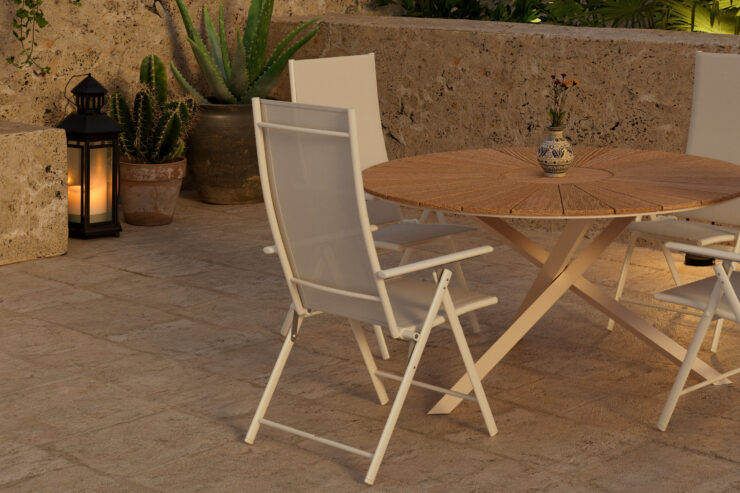 Mexico, Levanzo – Ensemble repas – Naturel – Table : ⌀140cm, Chaise : 59 x 108 x 56 cm