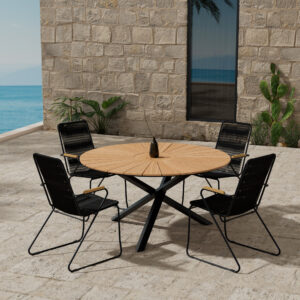 Mexico, Bois – Ensemble repas – Naturel – Table : ⌀140cm, Chaise : 63 x 93 x 60 cm
