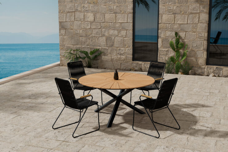 Mexico, Bois – Ensemble repas – Naturel – Table : ⌀140cm, Chaise : 63 x 93 x 60 cm