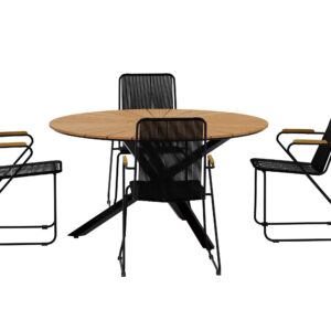 Mexico, Bois – Ensemble repas – Naturel – Table : ⌀140cm, Chaise : 63 x 93 x 60 cm