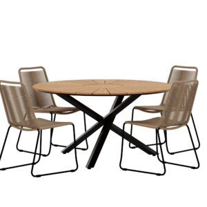 Mexico, Lindos – Ensemble repas – Naturel – Table : ⌀140cm, Chaise : 59 x 86 x 57 cm