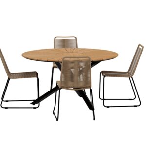 Mexico, Lindos – Ensemble repas – Naturel – Table : ⌀140cm, Chaise : 59 x 86 x 57 cm