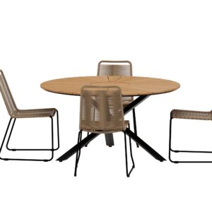 Mexico, Lindos – Ensemble repas – Naturel – Table : ⌀140cm, Chaise : 59 x 86 x 57 cm