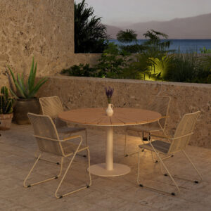 Croft, Bois – Ensemble repas – Naturel – Table : ⌀120cm, Chaise : 65 x 93 x 63 cm