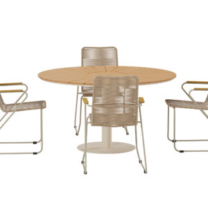 Croft, Bois – Ensemble repas – Naturel – Table : ⌀120cm, Chaise : 65 x 93 x 63 cm