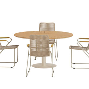 Croft, Bois – Ensemble repas – Naturel – Table : ⌀120cm, Chaise : 65 x 93 x 63 cm