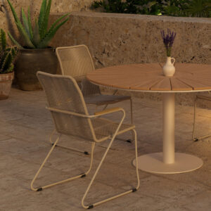 Croft, Bois – Ensemble repas – Naturel – Table : ⌀120cm, Chaise : 65 x 93 x 63 cm