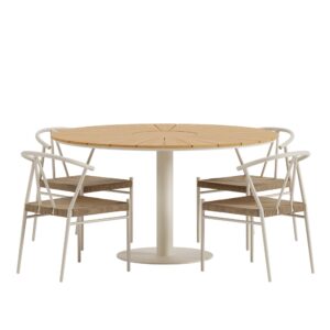 Croft, Alfons – Ensemble repas – Naturel – Table : ⌀120cm, Chaise : 58 x 74 x 55 cm