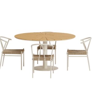 Croft, Alfons – Ensemble repas – Naturel – Table : ⌀120cm, Chaise : 58 x 74 x 55 cm